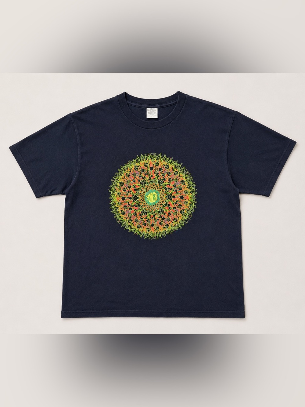 Phish 2004 Summer Tour Graphic Tee with Neon Green & Orange Mandala - Large